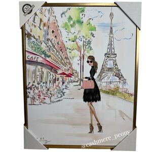 CKD Girl in Paris Eiffel Tower Cafe Printed Canvas Art